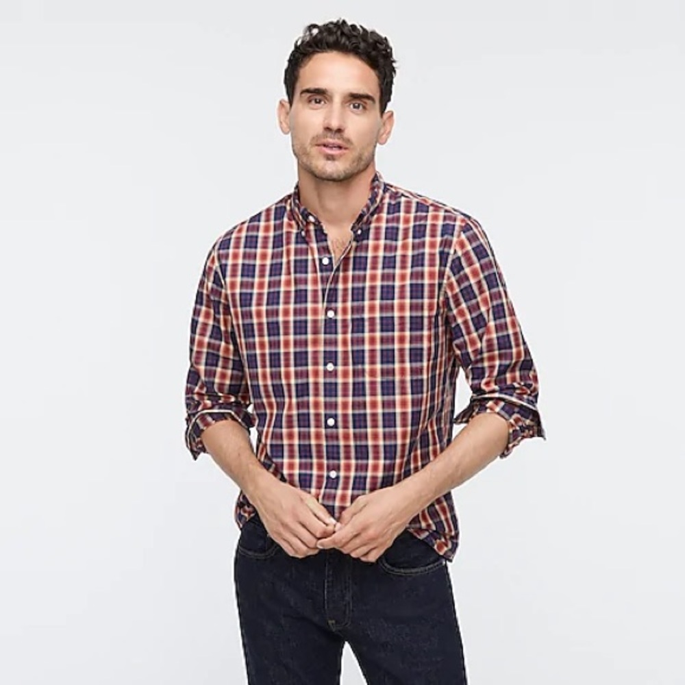 Slim Untucked Stretch Wash Poplin Shirt In Plaid
